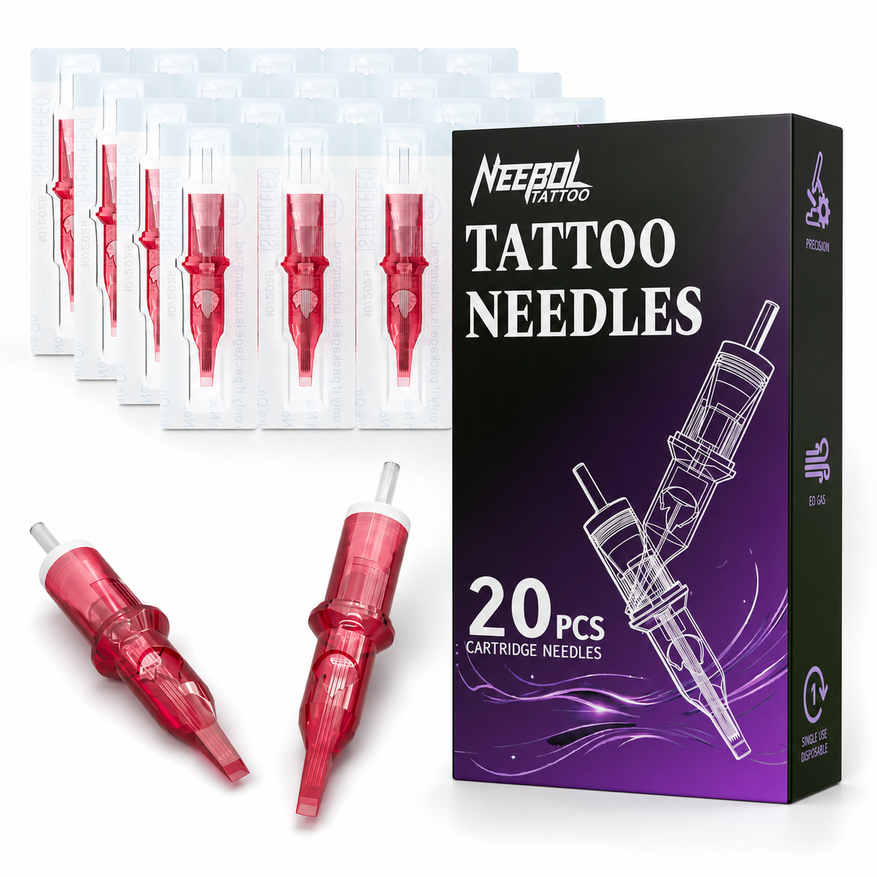 Neebol Tattoo Needle Cartridges - 20pc RLRM/RL/RS/RM/M1 | FLAME