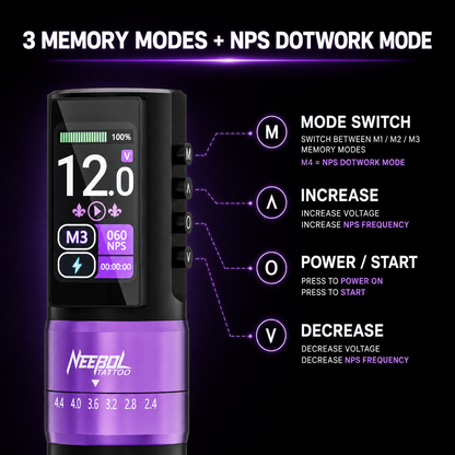 Neebol Wireless Tattoo Machine  R3 PRO, 2.4-4.4MM Stroke, Dual Batteries