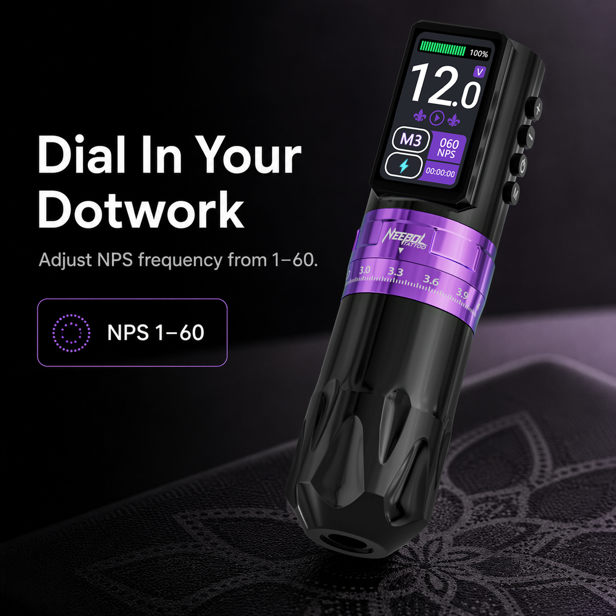 Tattoo Kit - Neebol RT03 PRO Adjustable Stroke Wireless Tattoo Gun Kit