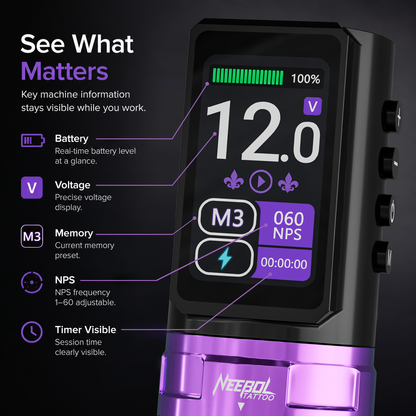 Neebol Wireless Tattoo Machine  RT03 PRO, 2.4-4.4MM Stroke, Dual Batteries