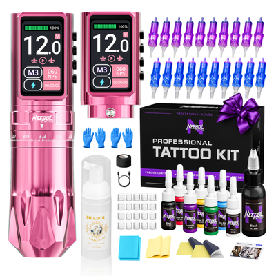 Tattoo-Set – Neebol RT03 PRO Kabelloses Tattoo-Maschinen-Set mit einstellbarem Hub