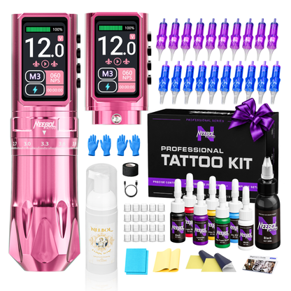 Tattoo Kit - Neebol RT03 PRO Adjustable Stroke Wireless Tattoo Gun Kit