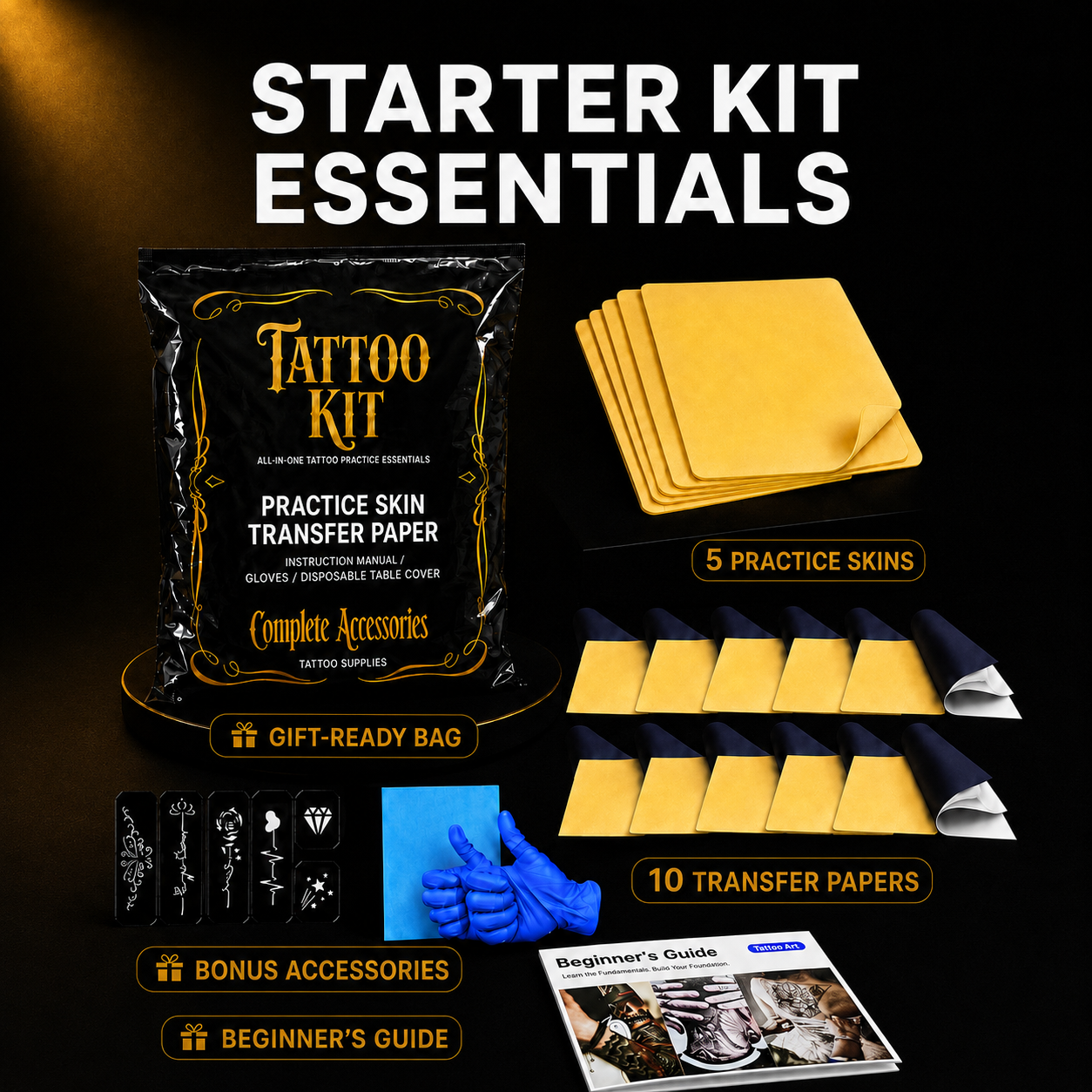 Tattoo Practice Kit – Neebol 20/35pcs Tattoo Kit with Practice Skin, Transfer Paper, Tattoo Pen Covers, Tattoo Table Cover Pad