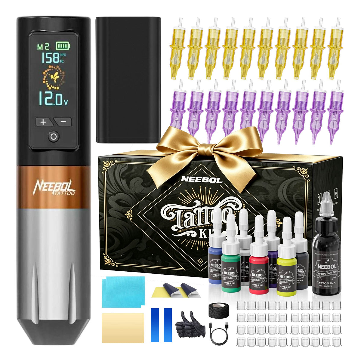 Tattoo Kit - Neebol ET71 Wireless Tattoo Machine Kit with Dual Batteries