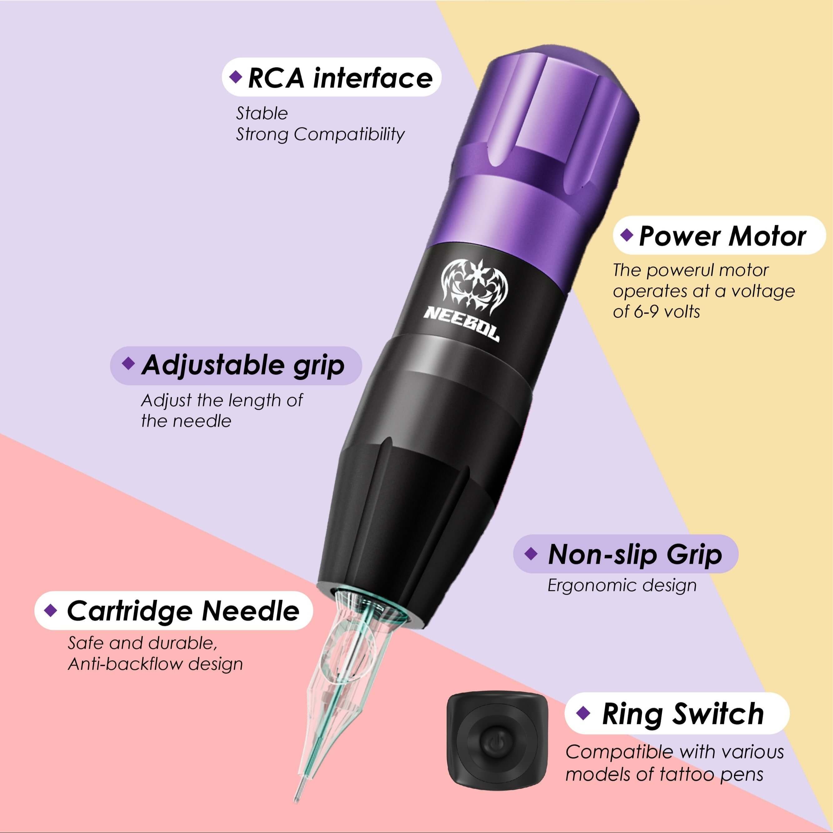 Tattoo Kit - Neebol Wireless Tattoo Gun Starter Kit, Dual Batteries NEX & QM66