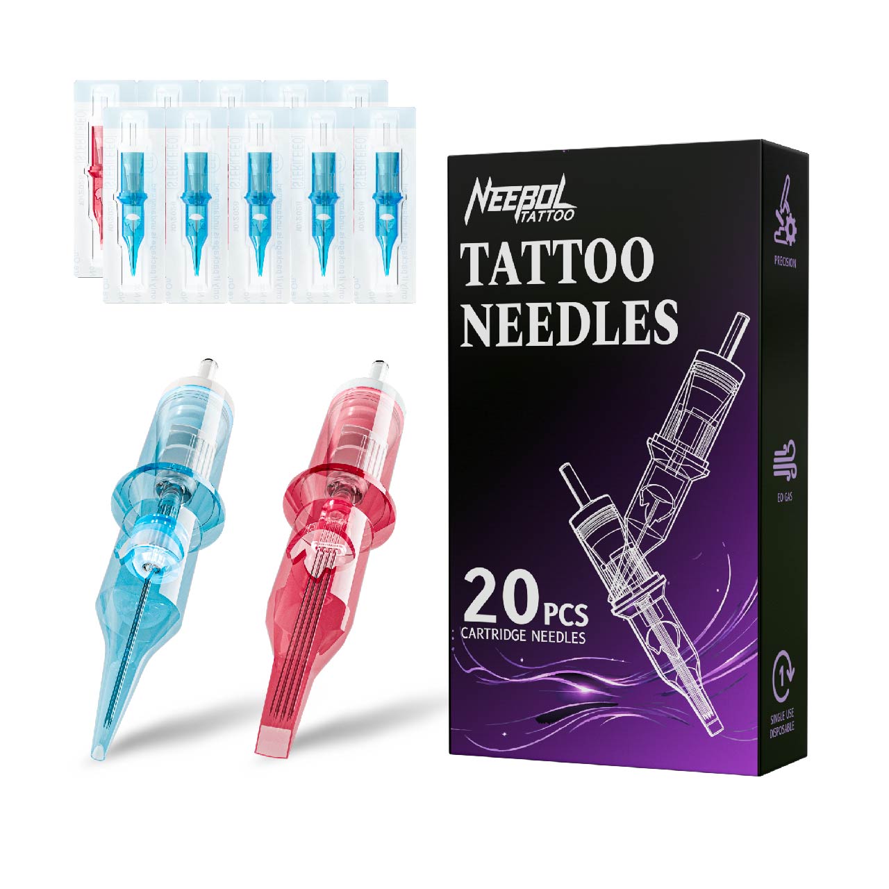 Neebol FLAME Tattoo Cartridge Needles – 20 Pack | RL, RS, RM & M1