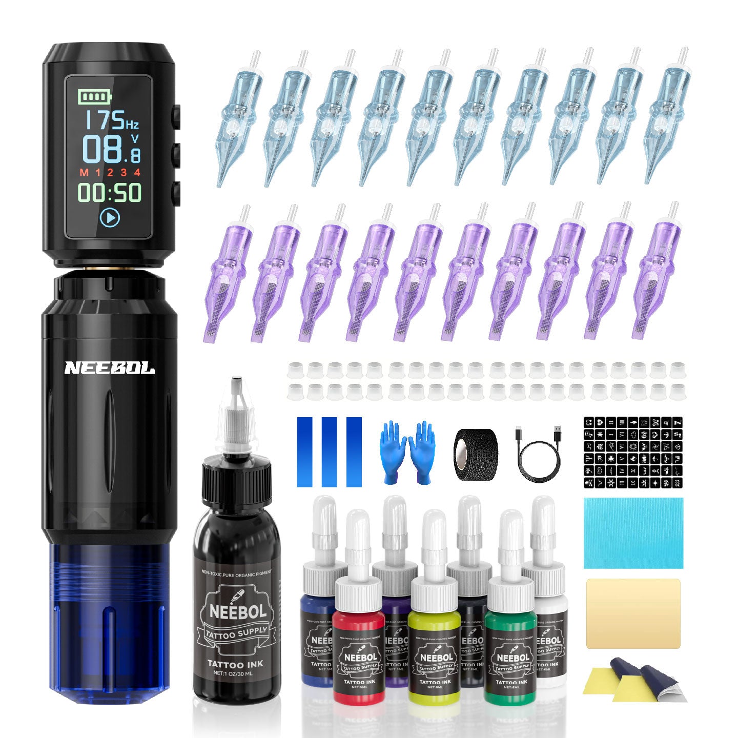 Tattoo Kit - Neebol Wireless Tattoo Gun Kit for Beginner A10 & 67M