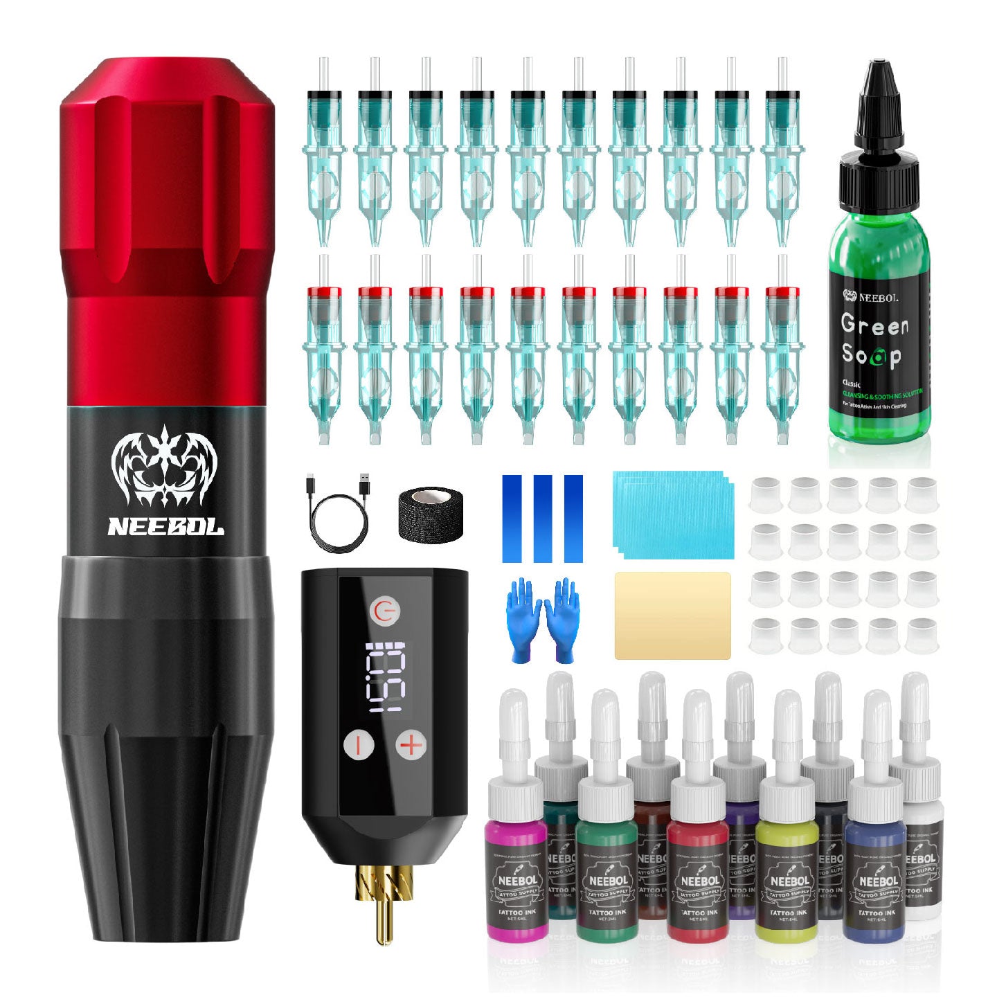Tattoo Kit - Neebol Rotary Tattoo Pen Mahcine Starter Kit NEX &WX67