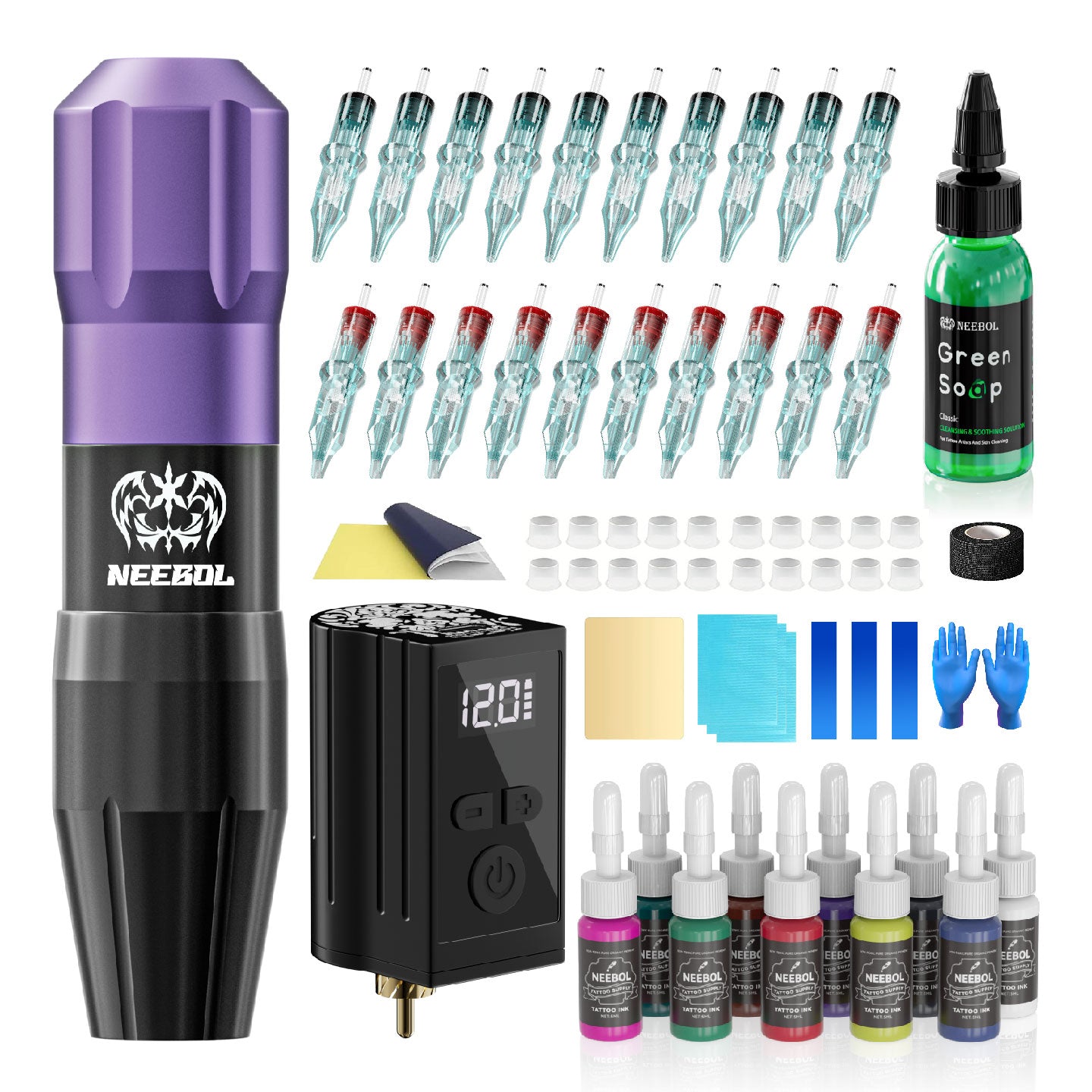 Tattoo Kit - Neebol Wireless Tattoo Machine Starter Kit NEX & WX1P