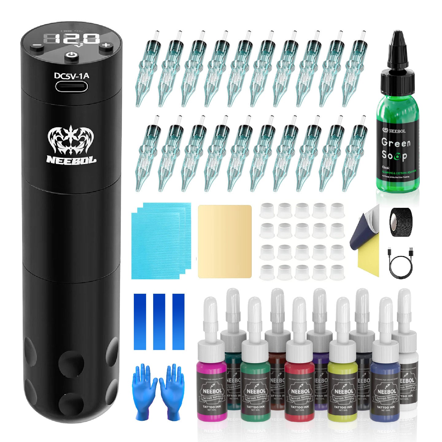 NEEBOL Tattoo Machine Set /タトゥーマシンセット#3 Beginner Tattoo Kit - F3 Rotary Tattoo Pen Machine | Neebol