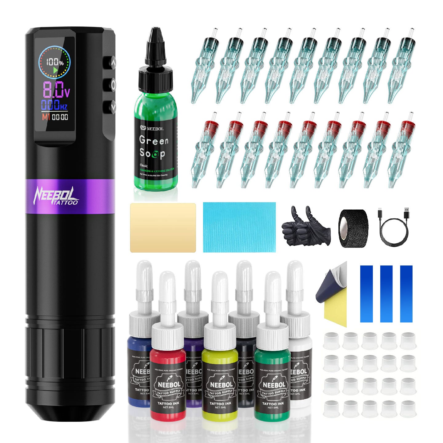 Tattoo Kit - Neebol F7 Wireless Tattoo Machine Starter Kit
