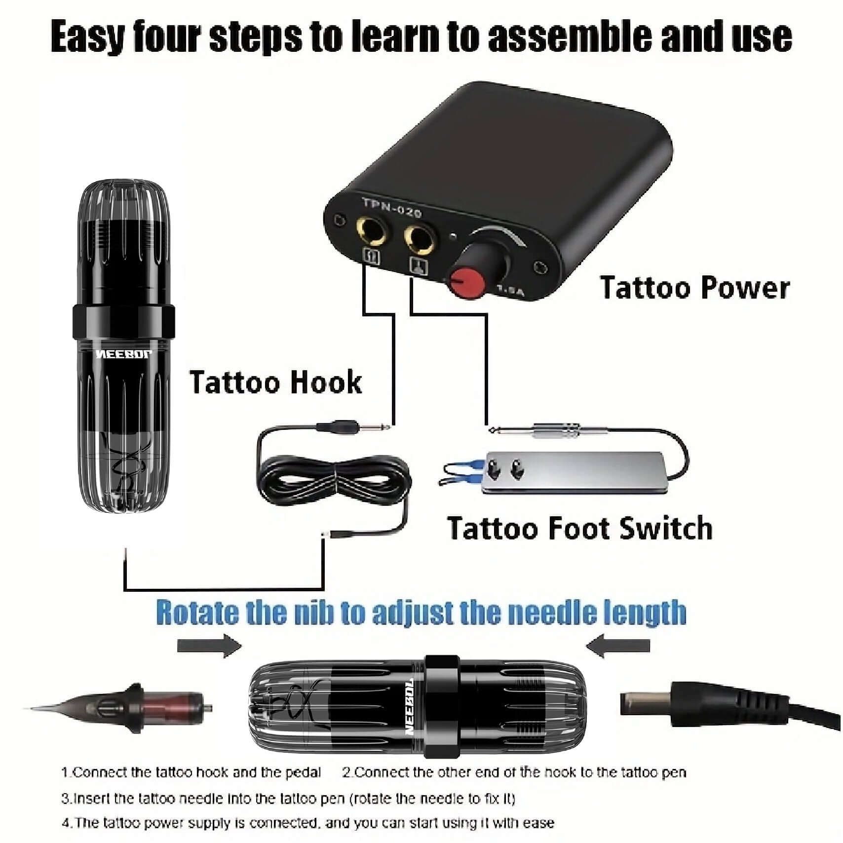 Tattoo Kit - Neebol Rotary Tattoo Gun Starter Kit with Pedal MACA & YX01