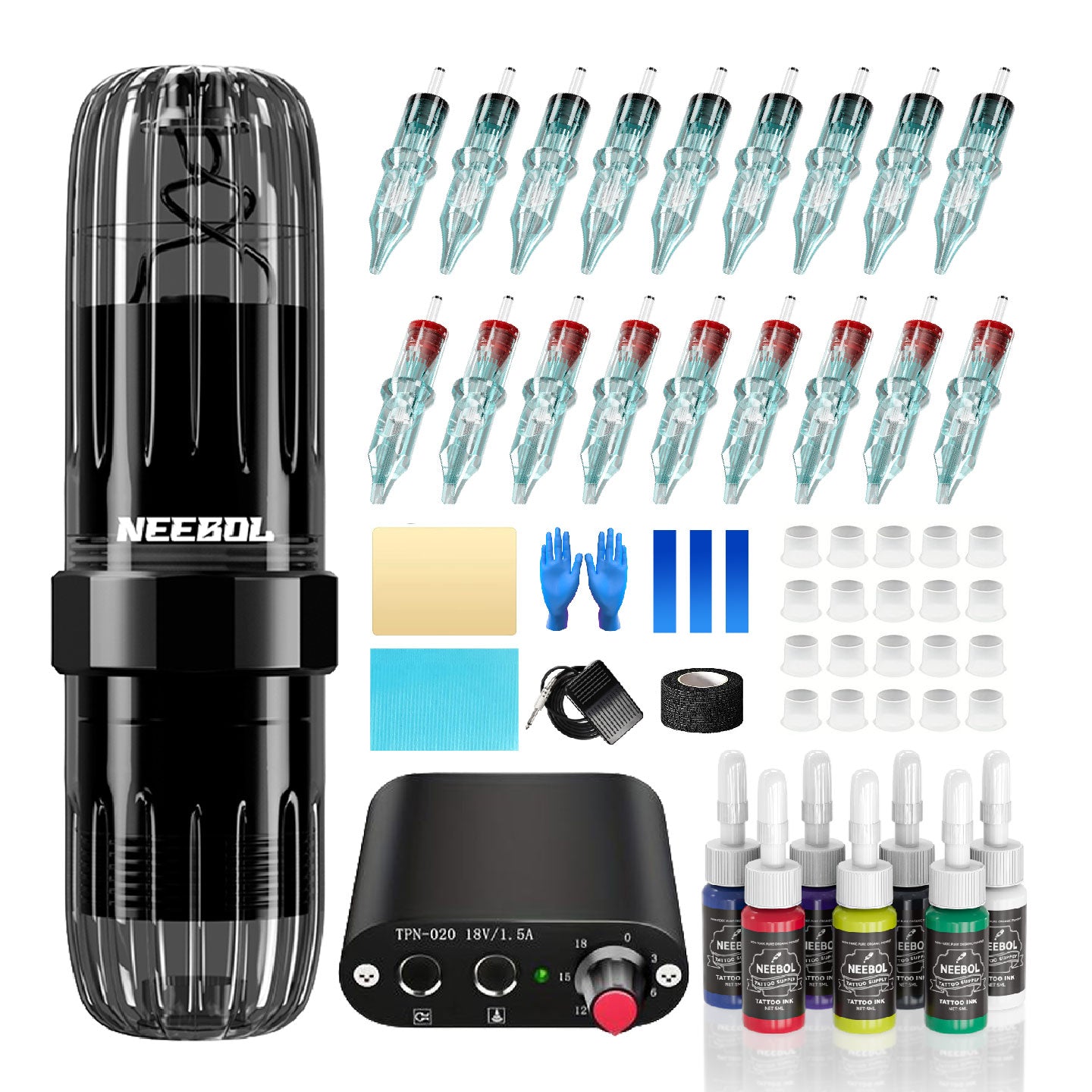Tattoo Kit - Neebol Rotary Tattoo Gun Starter Kit with Pedal MACA & YX01