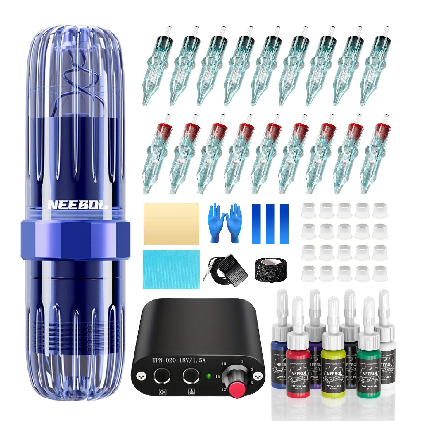 Tattoo Kit - Neebol Rotary Tattoo Gun Starter Kit with Pedal MACA & YX01