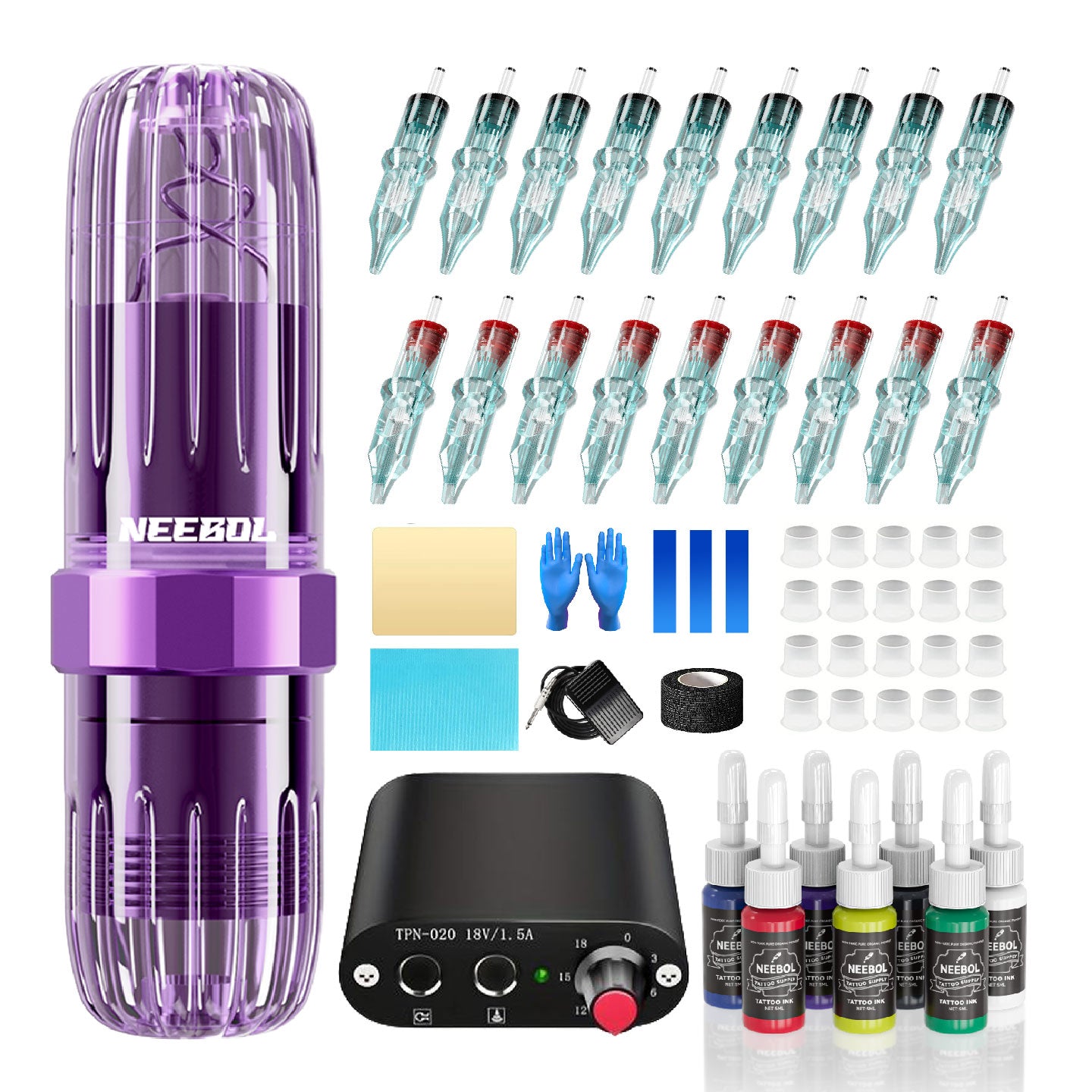 Tattoo Kit - Neebol Rotary Tattoo Gun Starter Kit with Pedal MACA & YX01