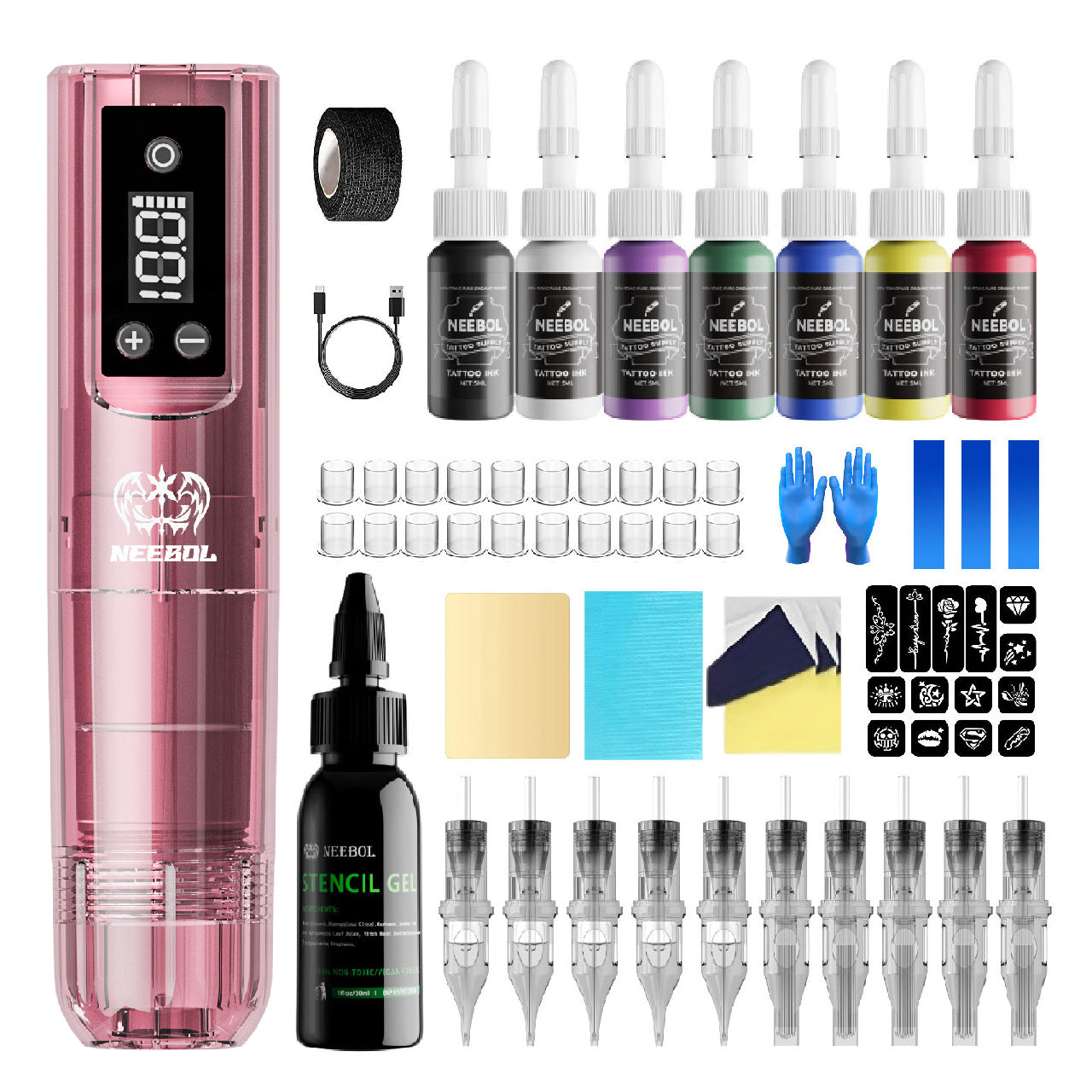 Tattoo Kit - Neebol PX02 Wileless Tattoo Pen Starter Kit with Stencil Gel