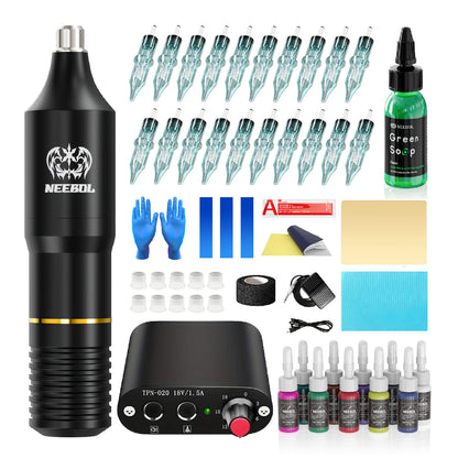 Tattoo Kit - Neebol Rotary Tattoo Pen Starter Kit with Pedal VEX & YX01