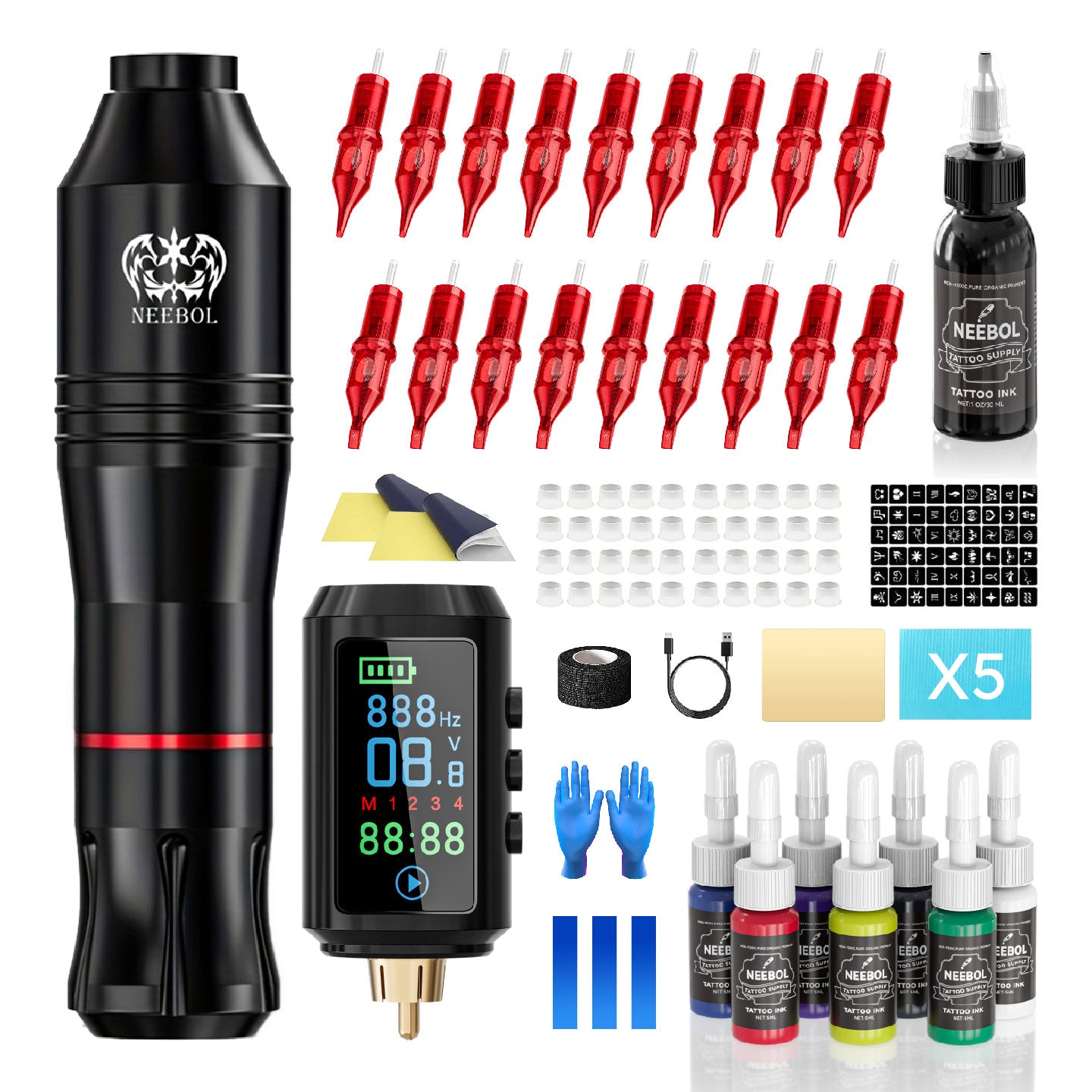 Tattoo Kit - Neebol Rotary Starter Tattoo Gun Kit BT & 67M