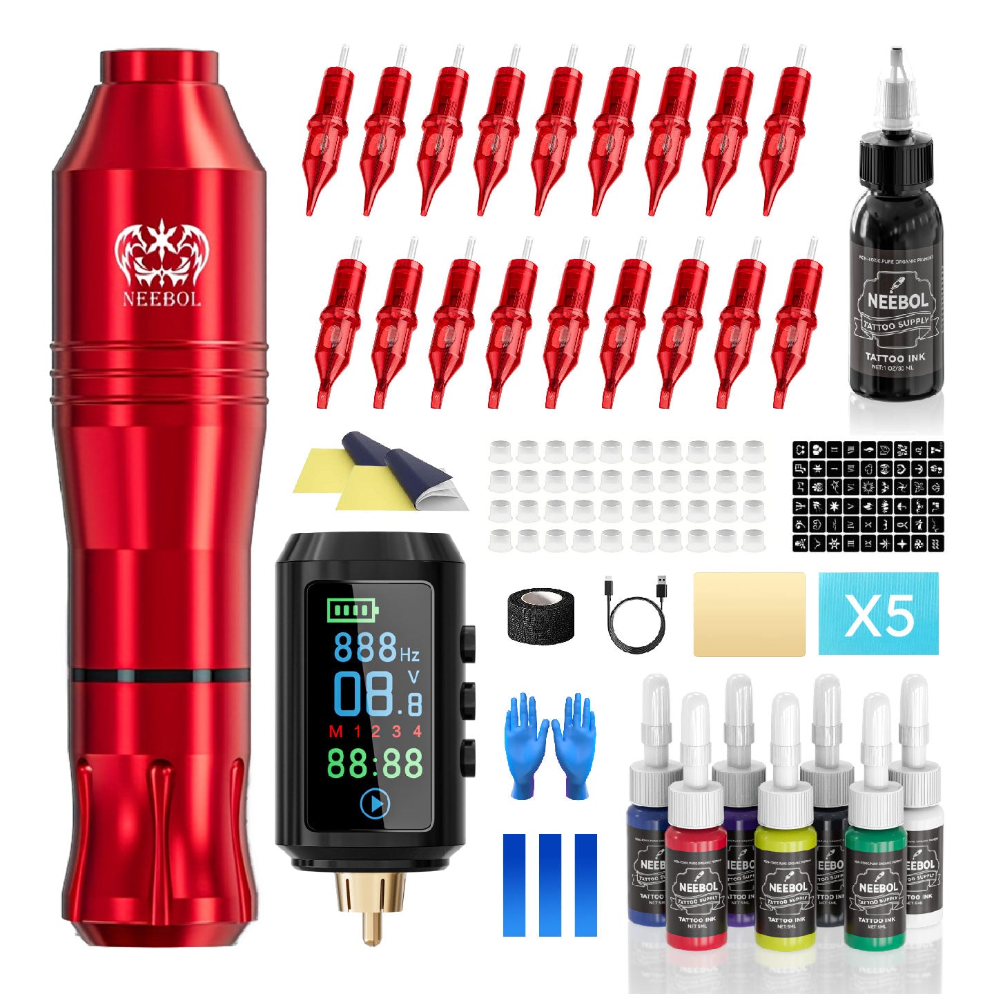 Tattoo Kit - Neebol Rotary Starter Tattoo Gun Kit BT & 67M