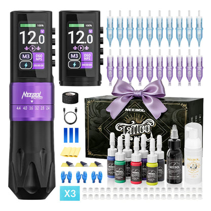 Professional Tattoo Kit - Wireless Tattoo Machine R3 PRO Purple | Neebol