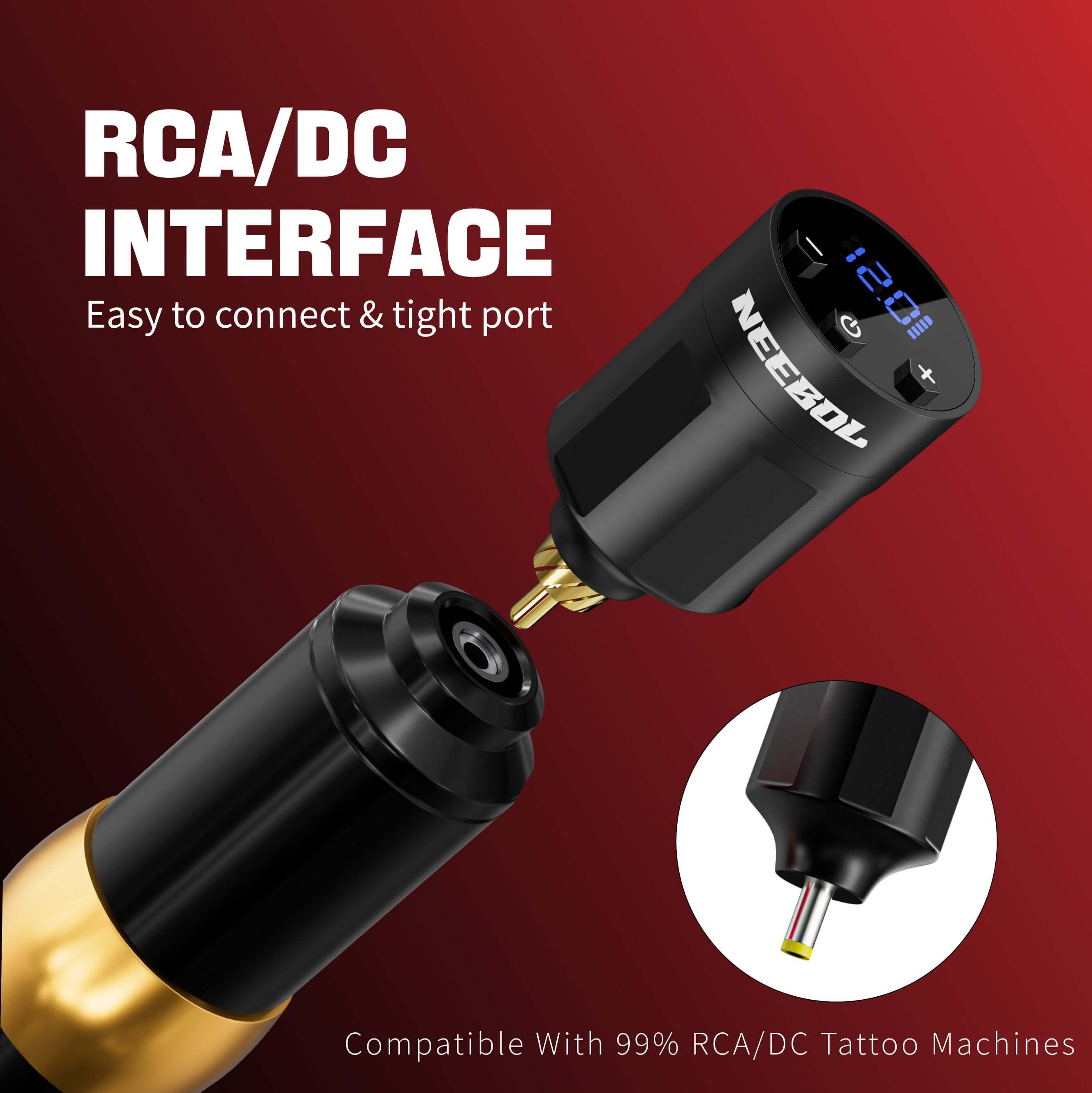 WX6 Wireless Tattoo Battery Power Supply, RCA/DC - Neebol