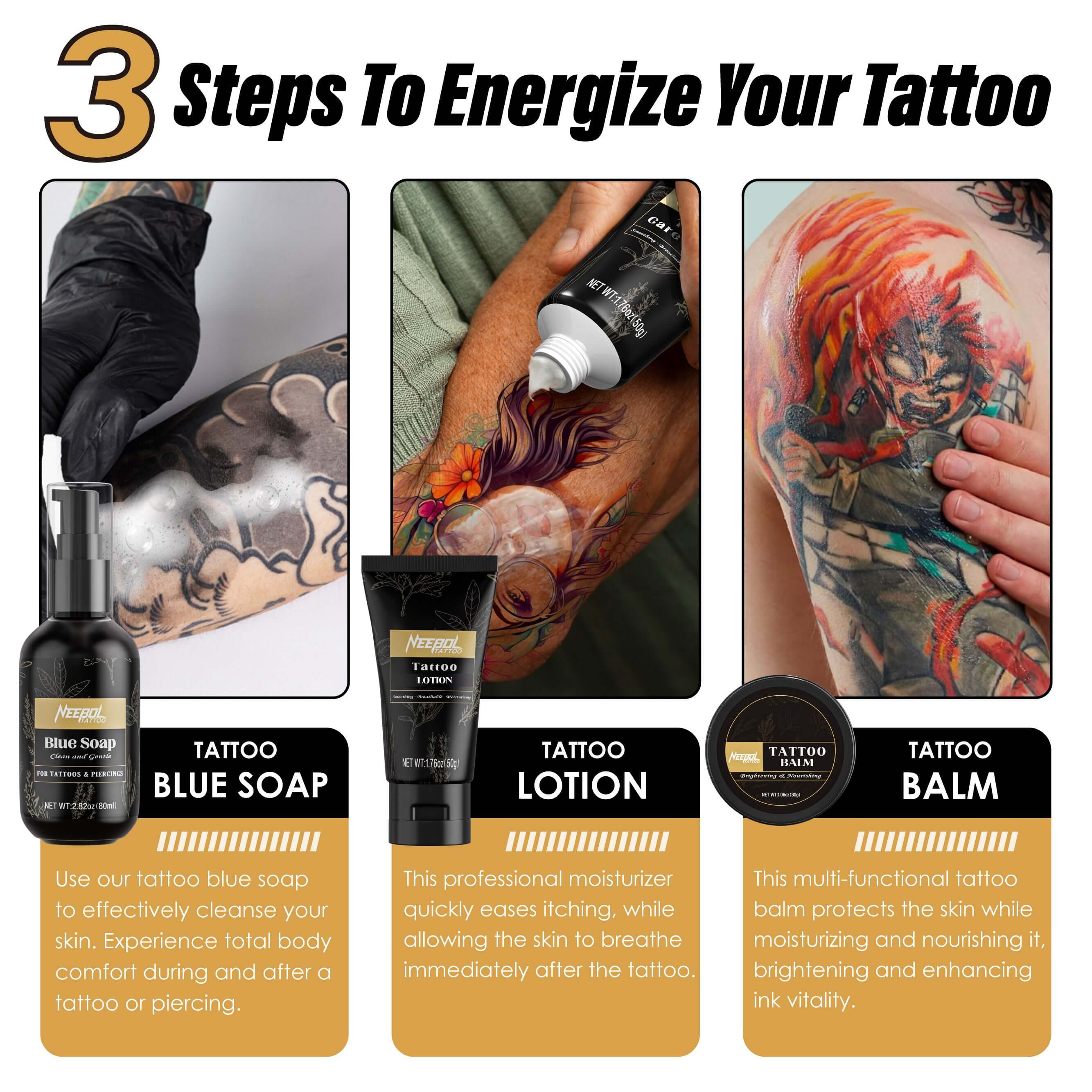 Neebol Tattoo AfterCare Kit - Blue Soap, Balm, Lotion