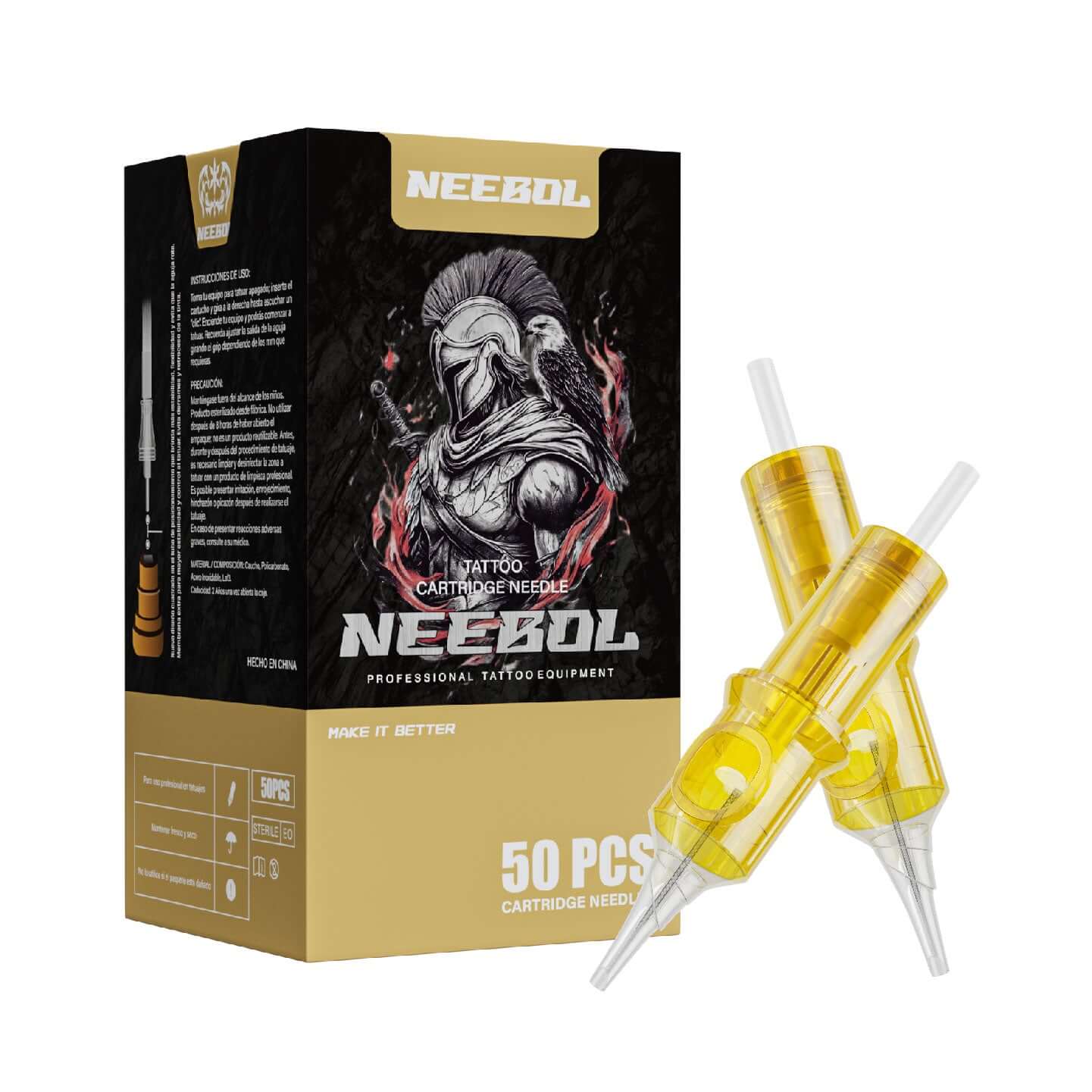 Tattoo Needle Cartridges - 50pc Round Liner | Neebol GOLDEN
