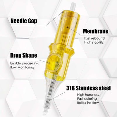 Tattoo Needle Cartridges - 50pc Round Liner | Neebol GOLDEN